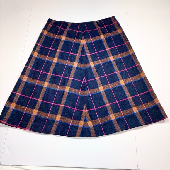 Vintage Katie Brooke Wool Skirt A-Line Size 16 Navy Blue Brown Pink